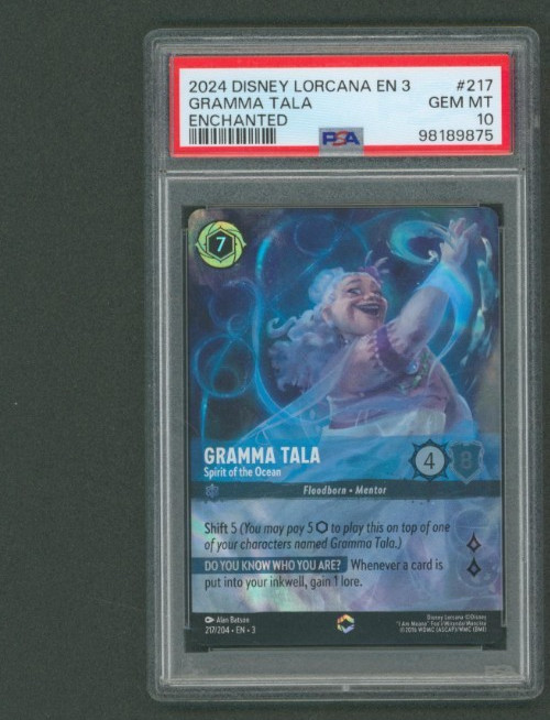Disney Lorcana Into The Inklands Enchanted Foil Gramma Tala #217 PSA 10 Gem MT