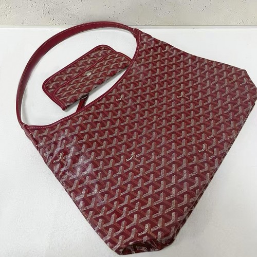 Goyard Red Monogram Hobo Shoulder Bag Coated Canvas Leather Trim With Pouch