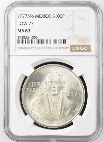 Mexico 100 Pesos Mo 1977 Morelos Low "77", NGC MS67. KM# 483.1