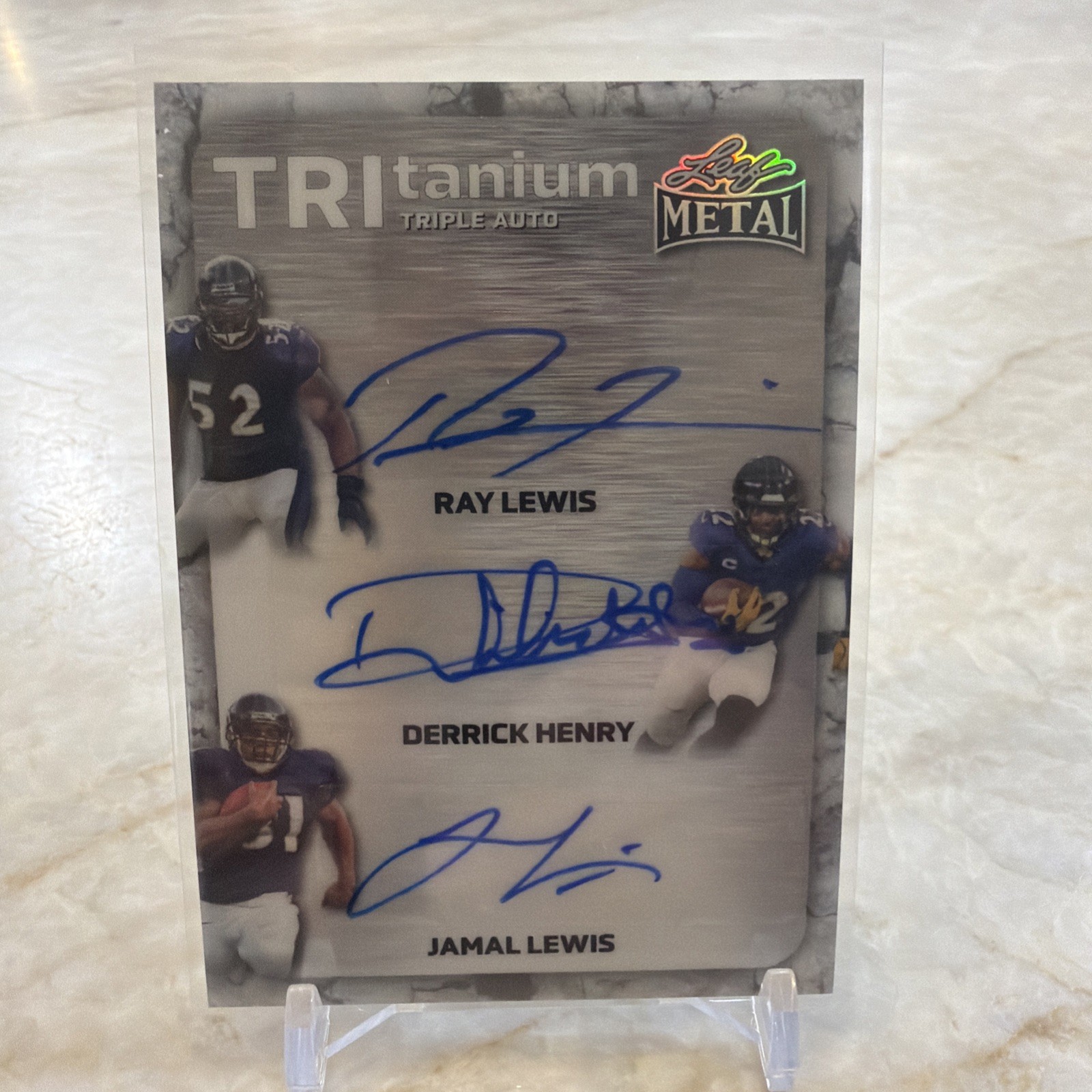 2026 Leaf Metal Ray Lewis Derrick Henry Lewis Auto Autograph TRItanium #d 2/5