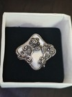 Vintage Sterling Silver Mother Of Pearl Ring, Ornate Floral Design, Estate Piece — photo 1