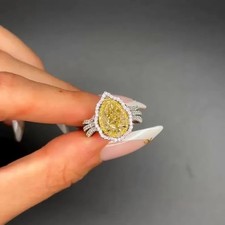 5.20Ct Pear Cut Natural Yellow Sapphire & Diamond 18k White Gold Engagement Ring