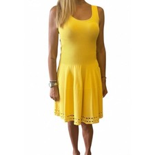 ALEXANDER MCQUEEN Yellow Knit Fit and Flare Sleeveless Dress Cutout Hem Size M