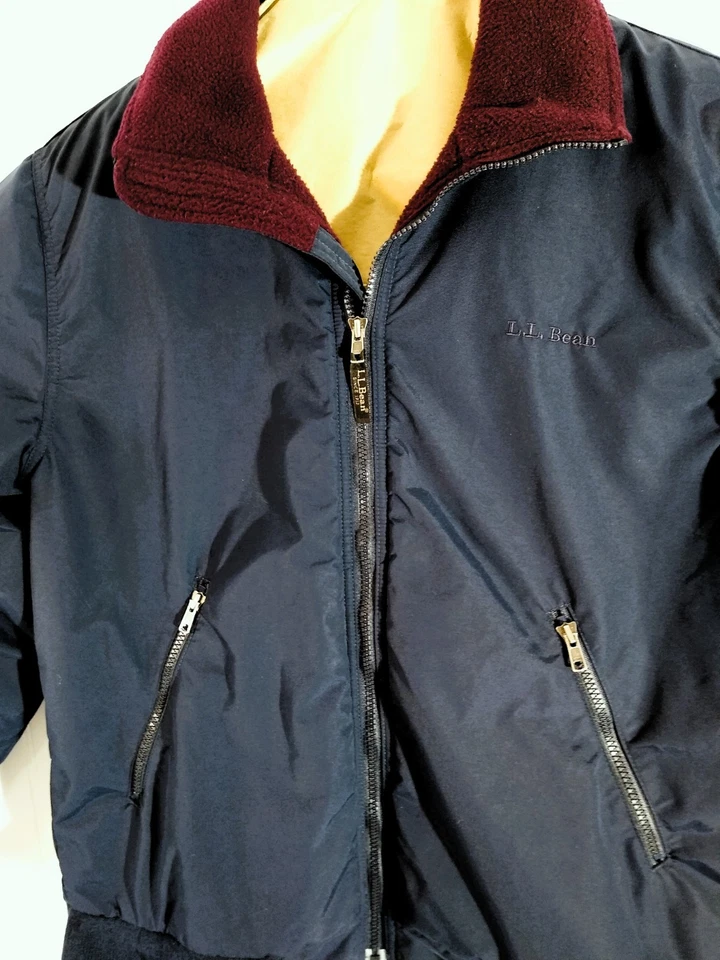 Vintage LL Bean Men's Fleece Lined Jacket, Size Medium, Dark Blue/Burgundy Color - Image 4 of 4