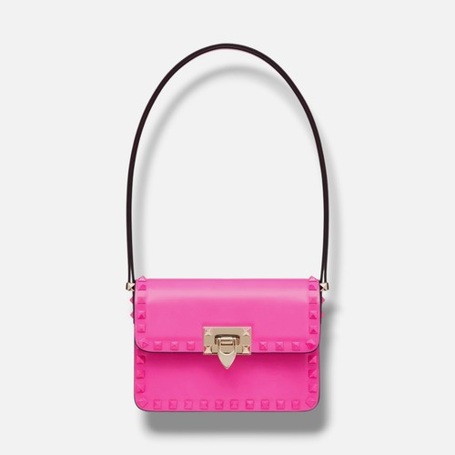 Valentino Garavani Women Pink Rockstud Leather Shoulder Purse Hand Bag
