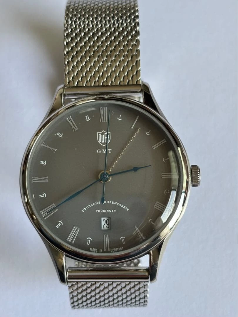 DUFA WEIMAR GMT DF-9006 WATCH MADE IN GERMANY GRAY DIAL GOOD 