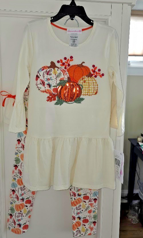 Bonnie Jean Girls 6X Mixed Print Autumn Pumpkin Leggings Set New w Tags image 2