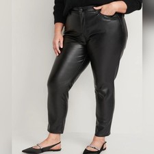 Old Navy Black Faux Leather OG Straight High Rise Waisted Ankle Pants Pleather