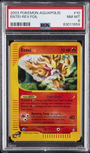 2003 POKEMON AQUAPOLIS #10 ENTEI-REVERSE FOIL PSA 8