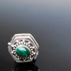 Vintage Sterling Silver Poison Ring Malachite Pillbox Locket Hexagon Sz 6 💍