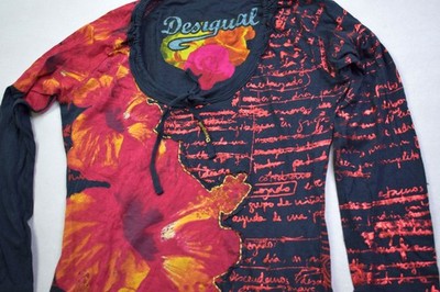 Desigual Shirt Longsleeve Sommer Summer Top Langarm Hemd Blumen Flower Damen XL