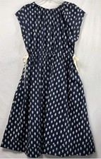 Banana Republic Dress 100% Cotton Poplin Tie-waist Navy Blue Paisley Size XXL