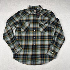 Levi's Men's Western Ranch Standard Fit Pearl Snap Flannel Plaid Shirt Green S