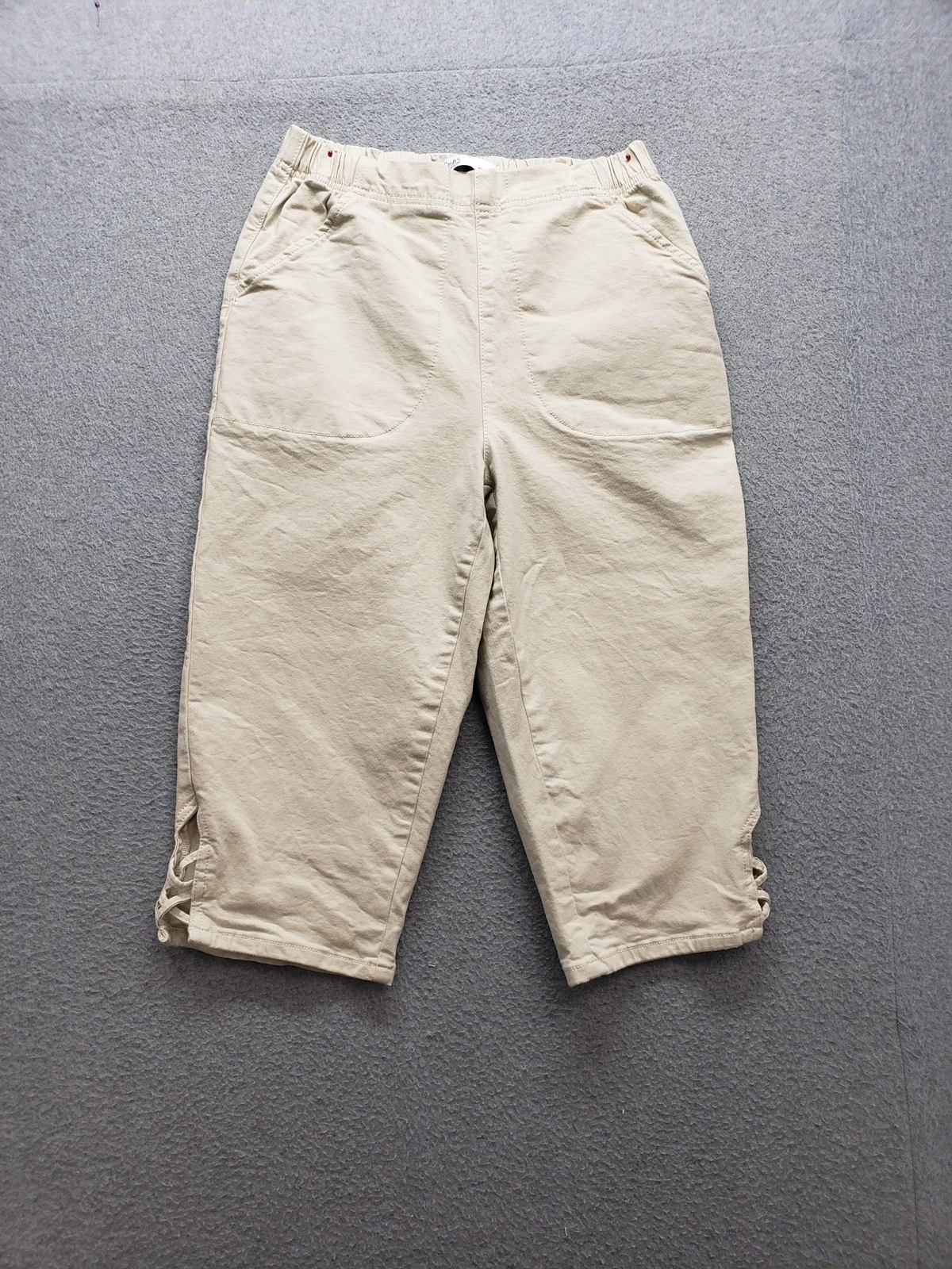 Croft & Barrow Pants Womens Small Beige Twill Capri Elastic Pockets Stretch