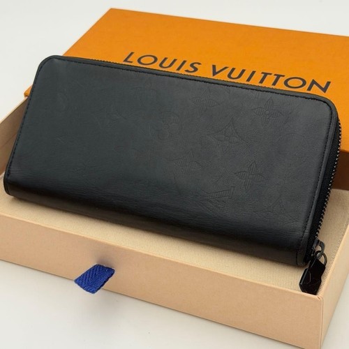 Louis Vuitton Monogram Shadow Long Wallet Black Leather Used From Japan
