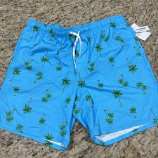 Old Navy Men's Blue Palm Tree Swim Trunks Size L UPF 40 Tropical Breach