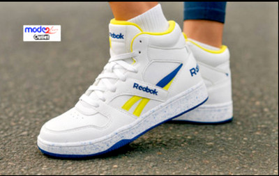 Reebok Classic Mid Sneaker Weiß Blau Gelb Unisex High Top Turnschuhe Gr. 37