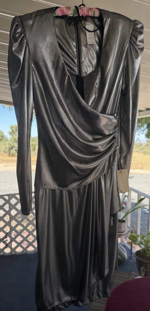 80s silver dress Vintage 80s Metallic Rainbow Evening Dress 12