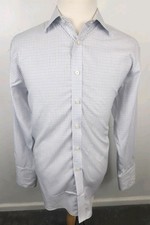 Charles Tyrwhitt Blue White Chex Cotton Dress Shirt Mens 16-34 French Cuff