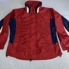 Columbia Women’s L Bugaboo Full Zip Windbreaker Ski Jacket Red Navy Off White
