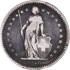 [#374244] Coin, Switzerland, 2 Francs, 1886, Bern, VF(20-25), Silver, KM:21