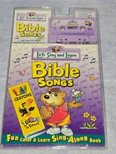 Let's Sing and Learn BIBLE SONGS Kids Cassette  Activity Book  Crayon Set 1996