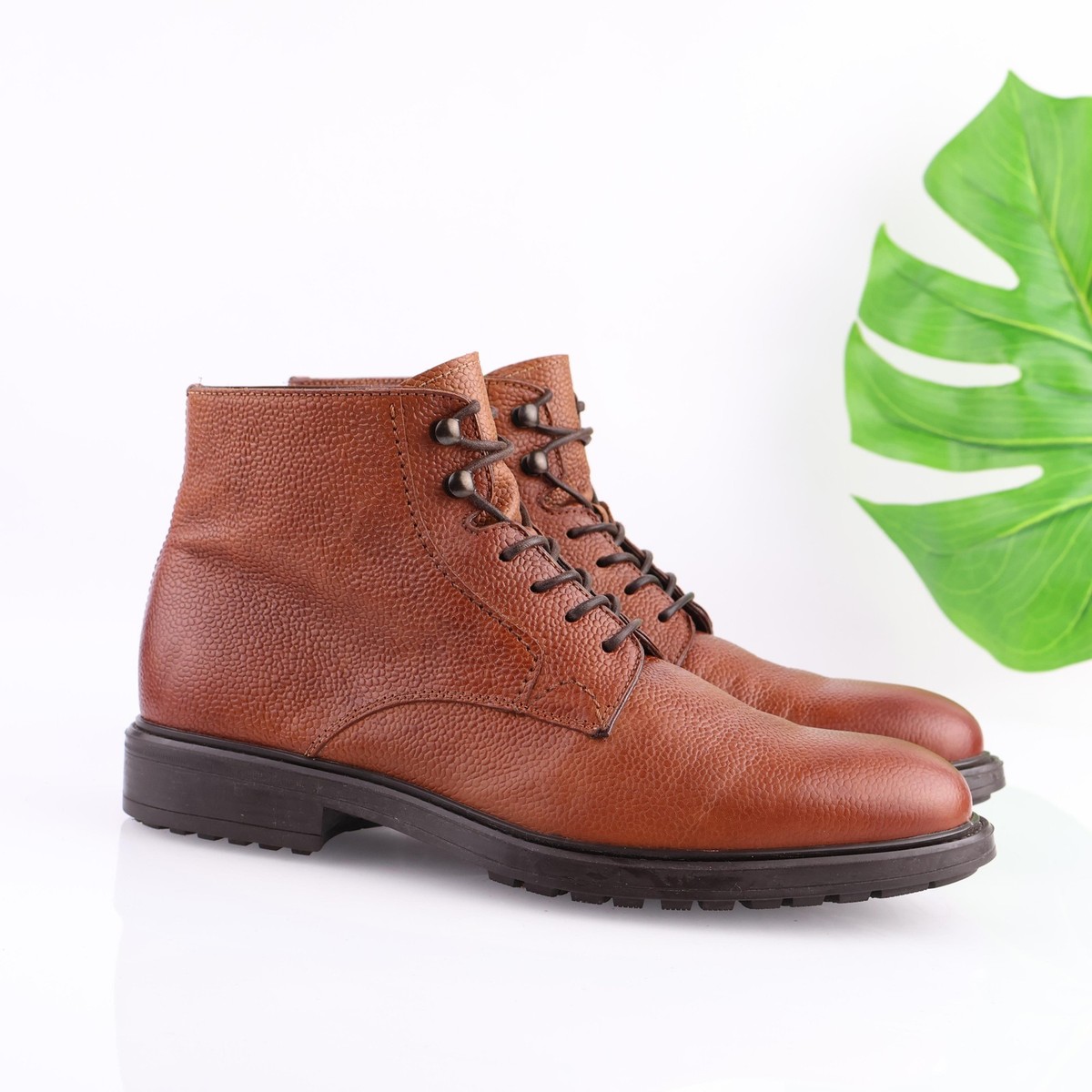 Men\'s Brown Embossed Leather Lace-Up Boots Derby Lace Up Boots - Brown | Lethato main image 2