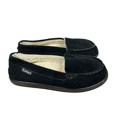 Bearpaw Black Suede Slip-On Moccasin Slippers Shearling Lined Womens Size 7