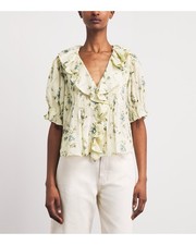 Doen Henri Sunshine Prairie Rose Floral Print Yellow Cotton Blouse Tunic Top L