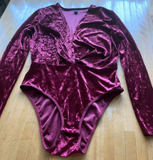 Frederick's of Hollywood Women's Burgundy Red Crushed Velvet Bodysuit Size L