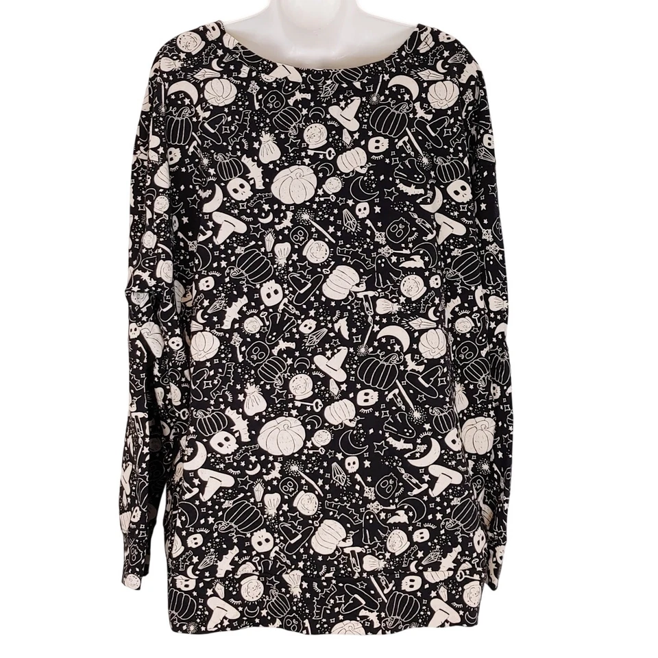 Suéter Cuello Redondo Feliz Halloween Calavera Negro Pullover Mujer Talla Grande 1X Foto 2 de 4