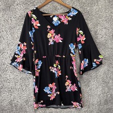 A New Day Floral Flare Sleeve Dress Mini Knee Length Small Black Ruffle