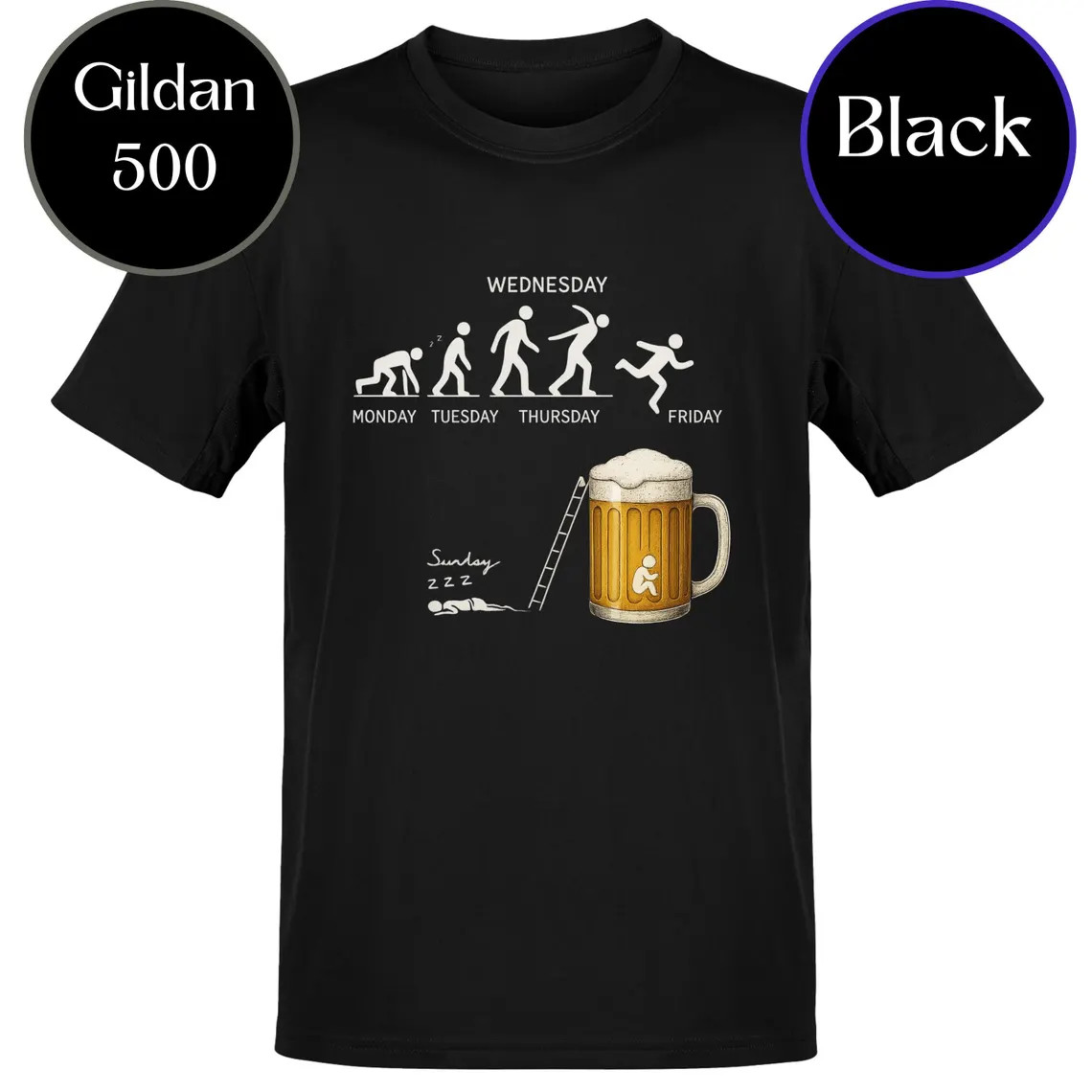 Funny Beer Evolution T-Shirt: Workweek Drinking Humor Tee