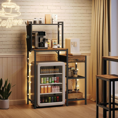 Mini Fridge Stand, Bakers Rack with Storage, 6-Tier Mini Fridge Cabinet, Coffee