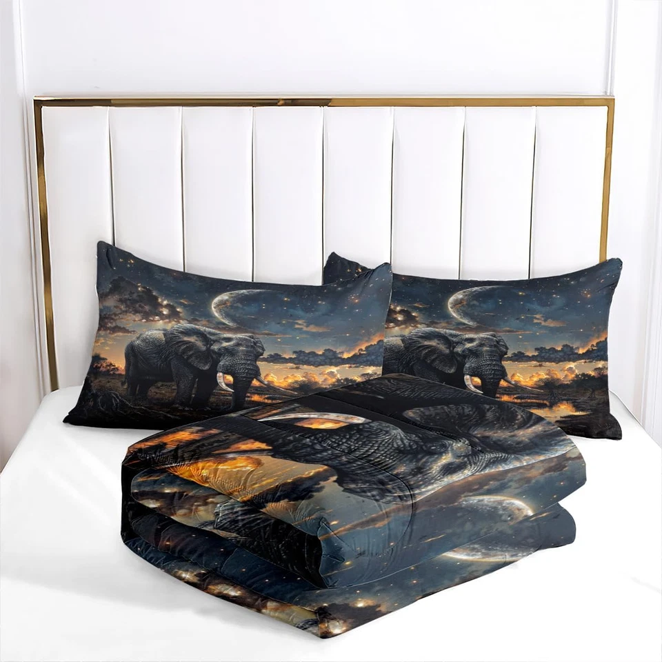 Juego de cama de elefante africano tamaño queen con estampado de animales salvajes juego de edredón para salvajes Foto 4 de 4