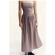 Zara Gingham Strapless Midi Dress Pink Plaid Pleated Tube Small Goth Punk Y2K