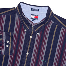 VTG 90s Tommy Hilfiger Long Sleeve Shirt Mens 2XL XXL Button Down Stripes Crest