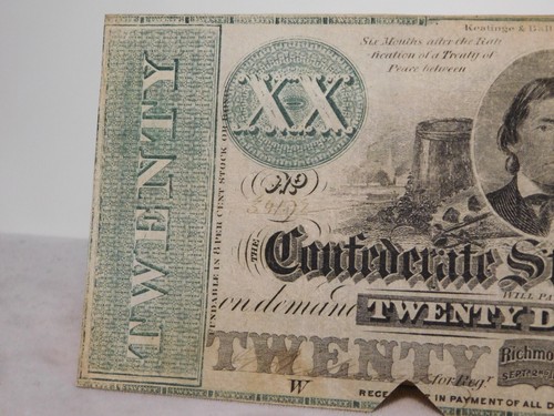 1861 Confederate $20 note T-21 cut-out cancel - Picture 10 of 17