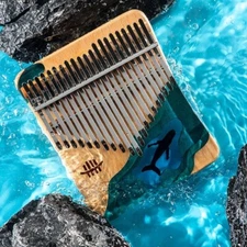 17/21 Key Blue Kalimba, Hluru Ocean Dolphin Thumb Piano Birthday Gift Beech Wood