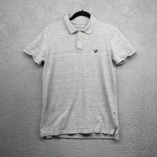 American Eagle Mens Polo Shirt Gray Core Flex Short Sleeve Collar Logo Size S
