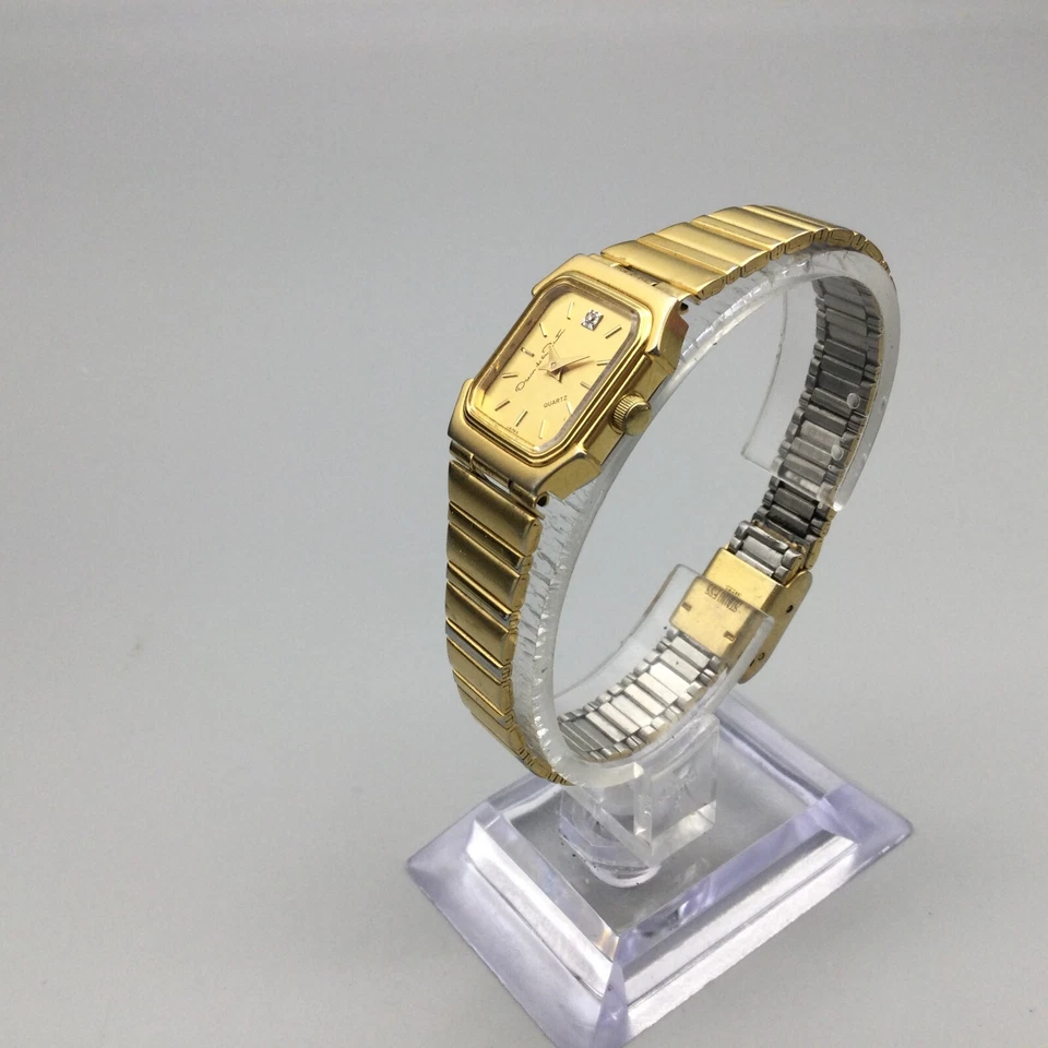 Vtg Oscar De La Renta Watch Women 19mm Gold Tone Diamond Octagon New Battery 7" - Image 4 of 4