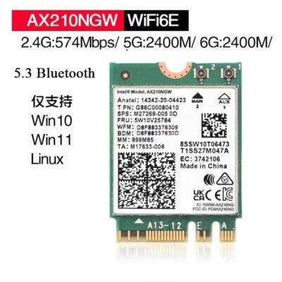 6GHz 160MHz Intel AX210NGW Wi-Fi 6E Wireless WiFi Cardfor Intel & AMD Platforms