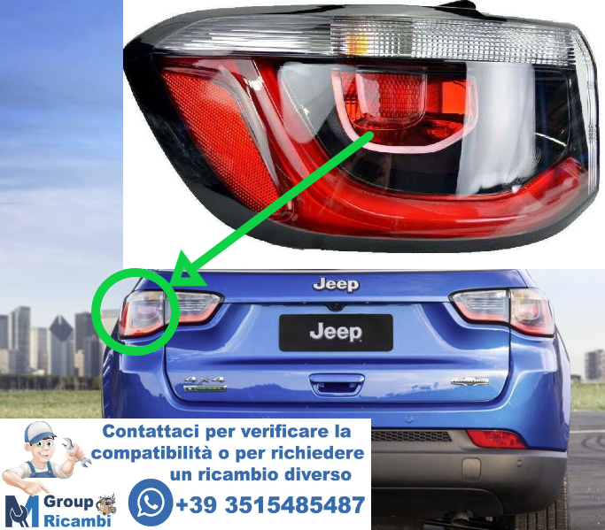 Yuchen Fanale Posteriore Esterno Sinistro LED Per Jeep Compass 2017- (lato Guidatore) - Compatibile, Non Originale