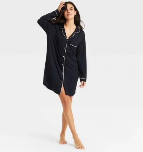 Stars Above Women's XXL Black Beautifully Soft Notch Collar Night Shirt Gown NWT - Picture 1 of 1
