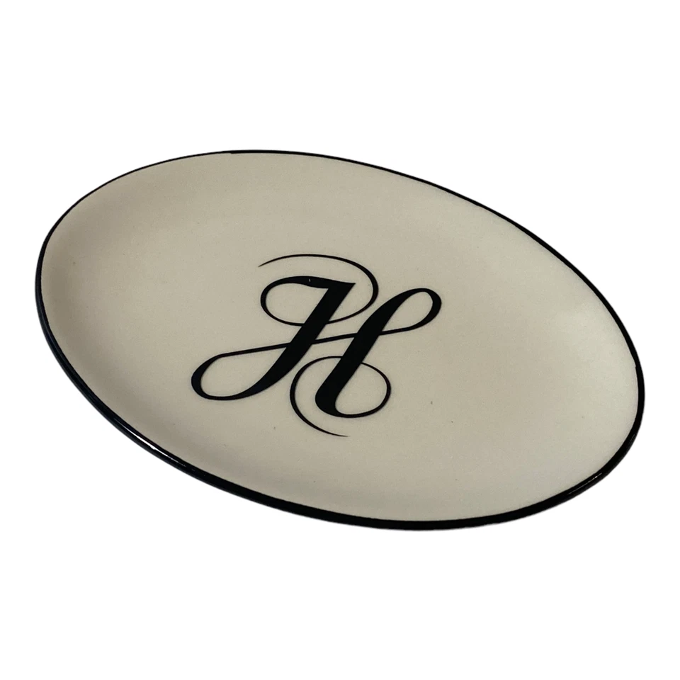 Letter H Initial Monogram Mud Pie Soap Dish Coin Trinket Holder 5.5x3.75x.75" - Image 2 of 4