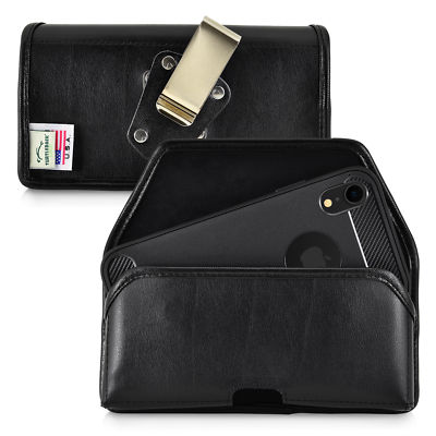 iPhone 11 & XR Turtleback Belt Case Holster Black Leather Rotating Clip