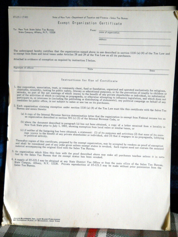 10 vintage Application Exempt Org. TAX for NYS unused antique 