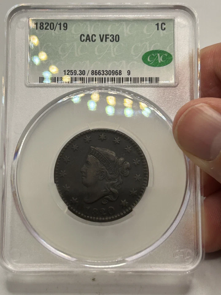 CAC Certified VF-30 BN 1820/19 Coronet Large Cent! Only 1 Finer In CAC Pop! Rare - Image 2 of 4