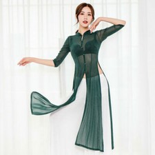 Adult Lady women Belly Dance Costume Practice 2pcs set Long top Wide leg Pants