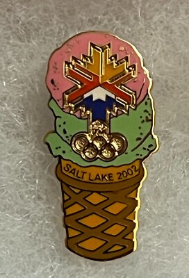 2002 Winter Olympic Salt Lake Pistachio Strawberry Double Ice Cream Cone Pin
